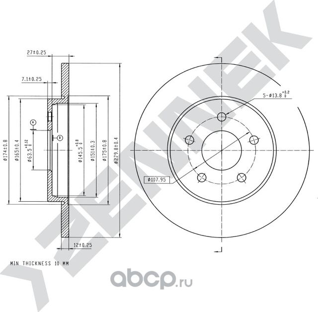 Диск тормозной задний FORD MONDEO 00-> JAGUAR X-TYPE 01-09 (Zennek). Артикул DBD0087