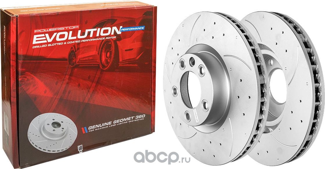 Передний тормозной диск Evolution с перфорацией и насечками, в покрытии GEOMET P (Powerstop). Артикул EBR1291