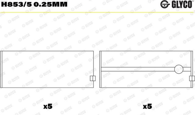 Вкладыши коренные Glyco для Ford Scorpio I 1985-1992. Артикул H853/5 0.25mm