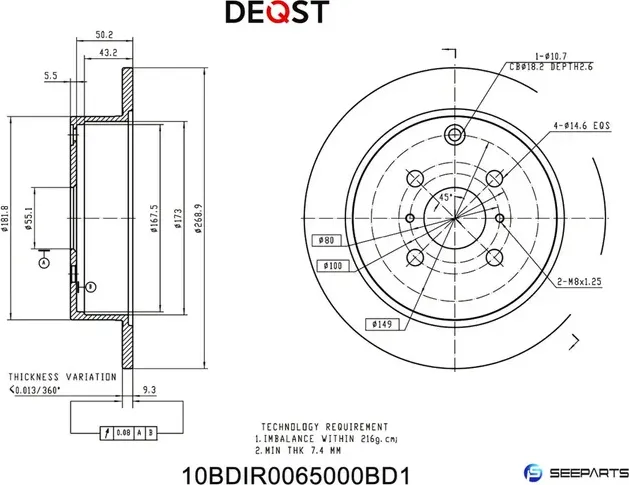 Диск тормозной (10BDIR0065000) (Deqst) Deqst. Артикул 10BDIR0065000