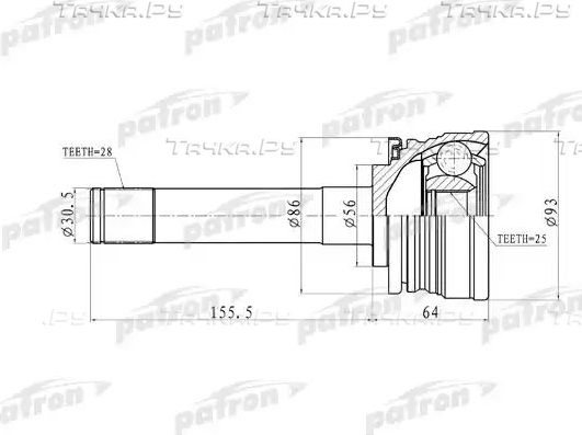 Шрус наружный (граната) Patron для Mitsubishi Pajero II 1990-2000. Артикул PCV9316