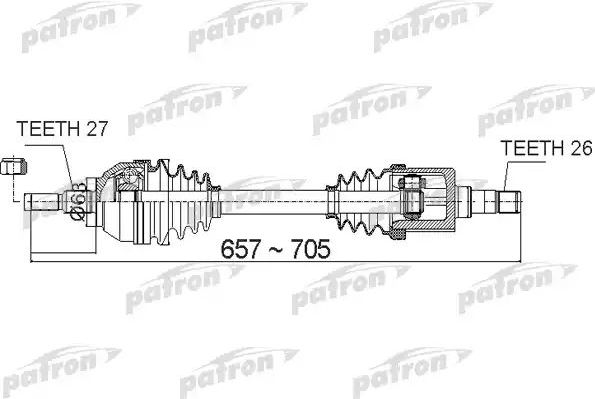 Полуось (привод в сборе, приводной вал) Patron. Артикул PDS0486