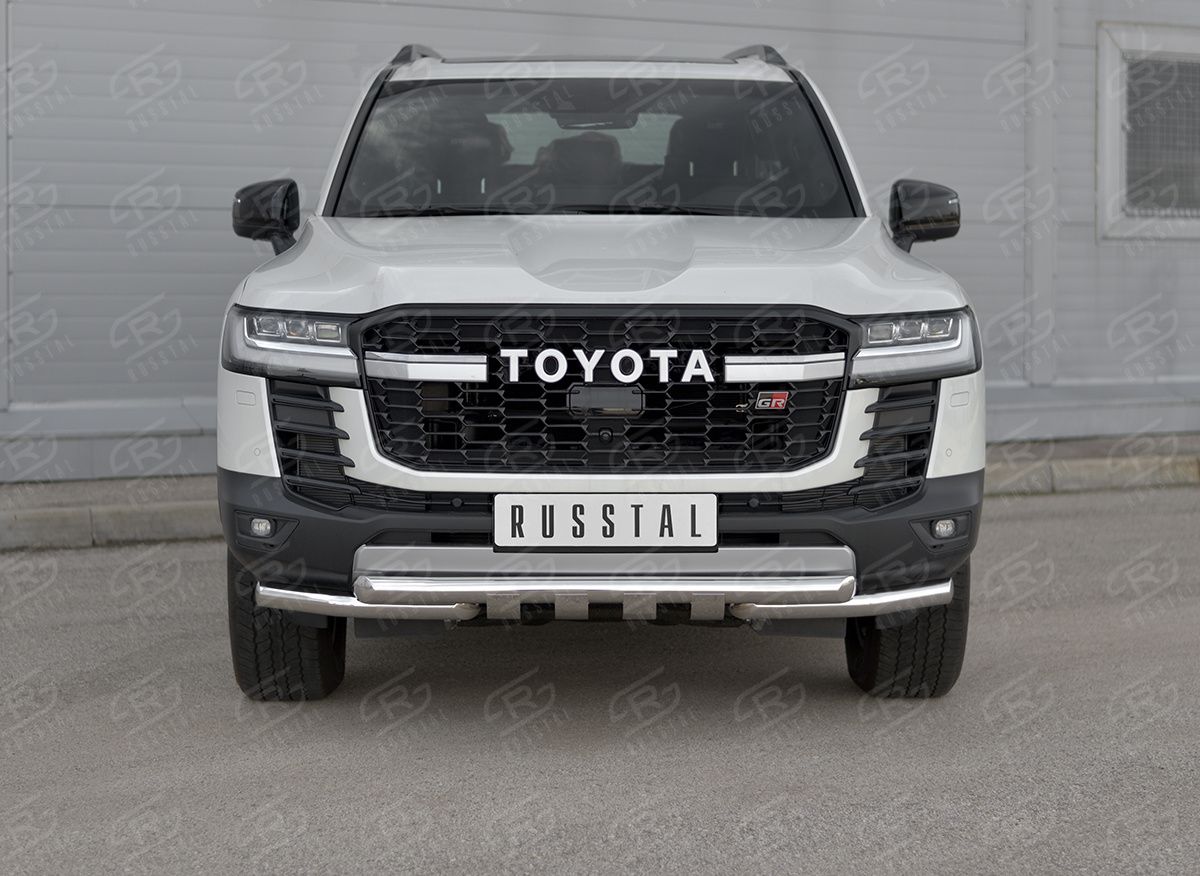 Защита RusStal переднего бампера d63 секции-d63 уголки+клыки для Toyota Land Cruiser 300 GR Sport 2021-2026. Артикул TLCZ-003956