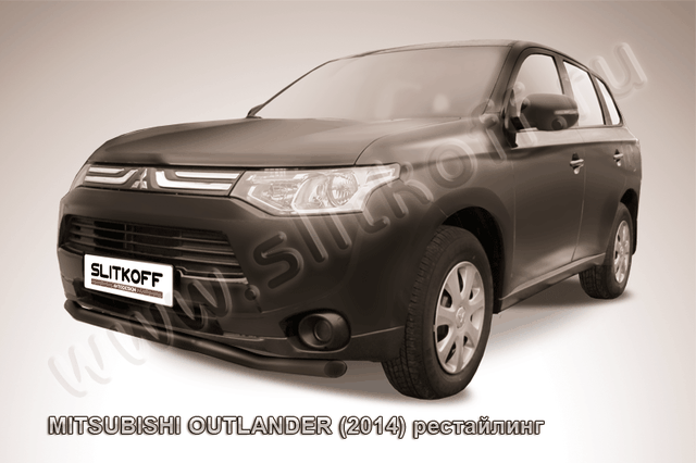 Защита Slitkoff переднего бампера d57 Волна ЧЕРНАЯ матовая для Mitsubishi Outlander III 2014-2015. Артикул MOUT14-001B
