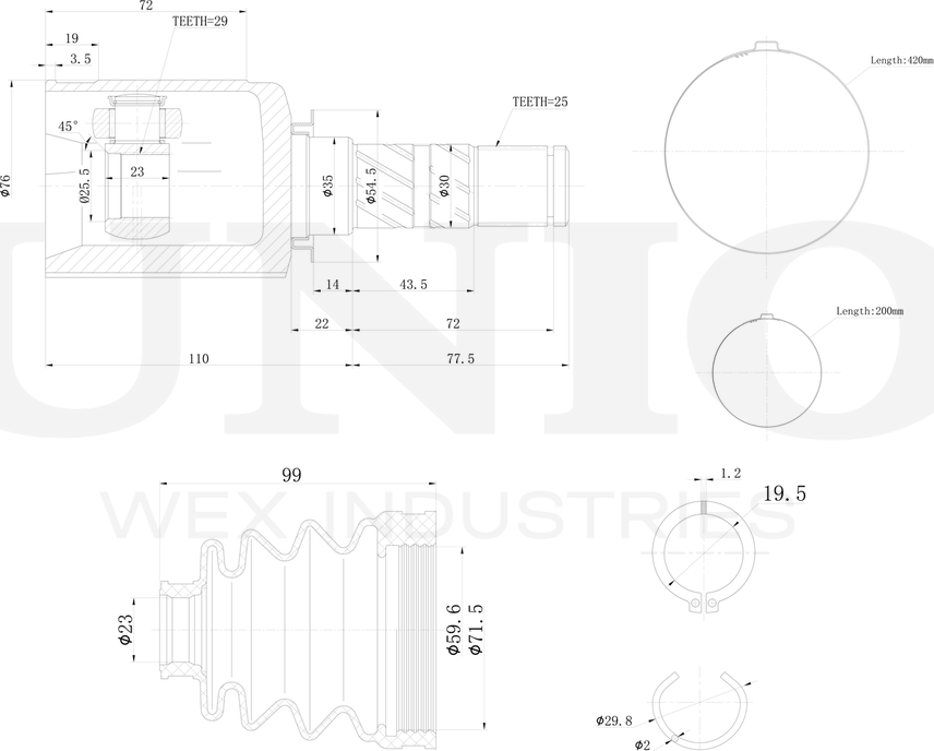 ШРУС внутренний (Unio). Артикул CVJ-30036