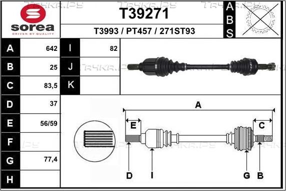 Полуось (привод в сборе, приводной вал) EAI. Артикул T39271