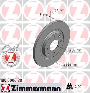 Тормозной диск Zimmermann Coat Z передний для Citroen C3 II 2009-2016. Артикул 180.3006.20