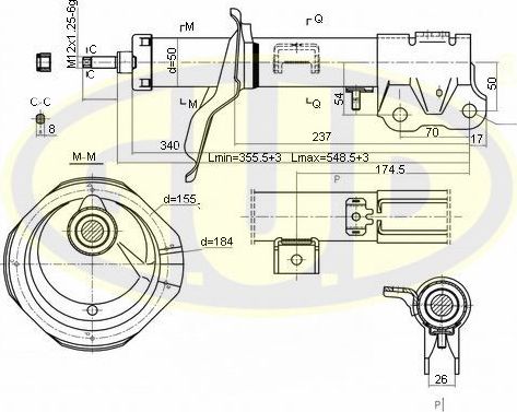 Амортизатор G.U.D. передний правый для Mitsubishi Lancer X 2007-2017. Артикул GSA339104