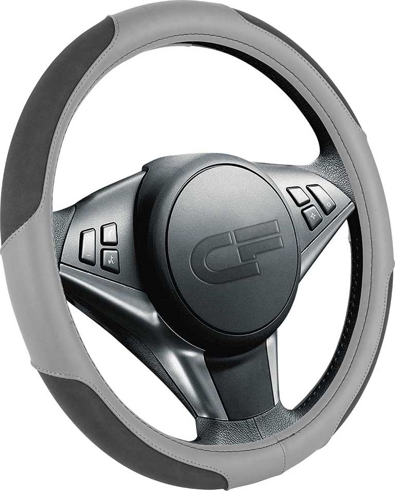 Оплётка на руль CarFashion Tornado (размер M, экокожа, цвет ЧЕРНЫЙ/СЕРЫЙ/СЕРЫЙ). Артикул 31332