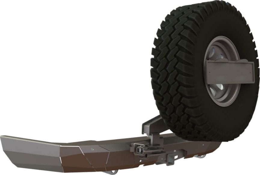 Бампер силовой STC тип Revo задний для Toyota Land Cruiser Prado 150 2009-2017 с квадратом под фаркоп, кронштейном крепления запасного колеса по центру и кронштейном крепления гос номера. Артикул STC-TLCP150-BRR-C1