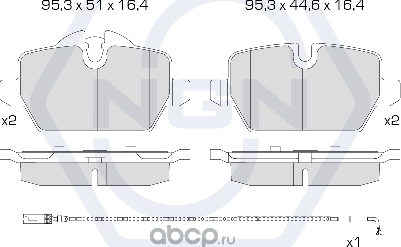 Колодки тормозные керамические, задние (NGN). Артикул 3502130