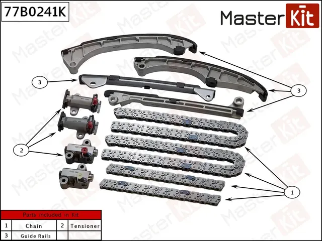 77B0241K Комплект цепи ГРМ TOYOTA LAND CRUISER 200/LEXUS LX570 3UR-FE 07- (без звездочек) (Master KIT). Артикул 77b0241k