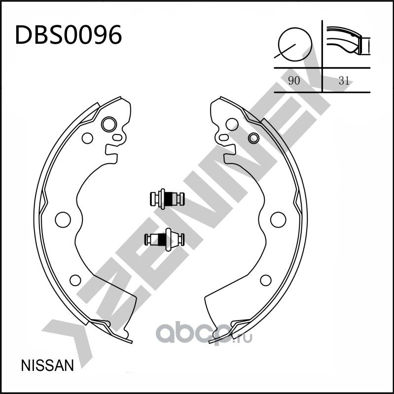 Колодки тормозные барабанные NISSAN 100NX 90-96, ALMERA 95-01 (Zennek). Артикул DBS0096