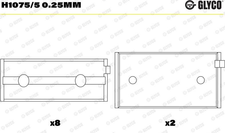 Вкладыши коренные Glyco для Lancia Dedra 1989-1999. Артикул H1075/5 0.25mm