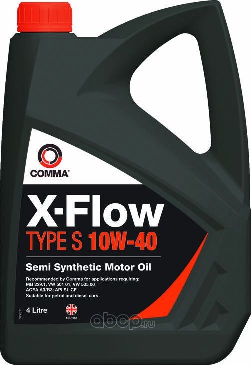 МАСЛО МОТОРНОЕ ПОЛУСИНТ. X-FLOW TYPE S 10W40, 4Л. (Comma). Артикул XFS4L