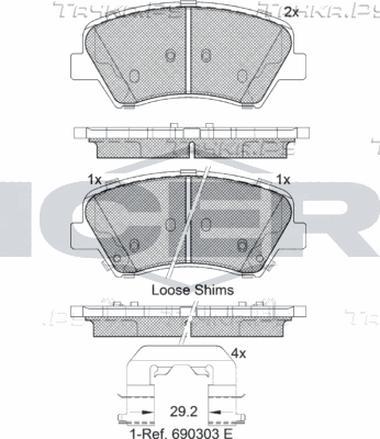 Тормозные колодки Icer передние для Hyundai i30 II 2013-2017. Артикул 182029