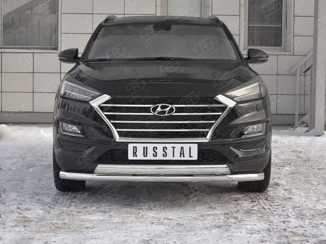 Защита RusStal переднего бампера d63 секции-d75х42 дуга для Hyundai Tucson III рестайлинг 2018-2026. Артикул HTZ-003096