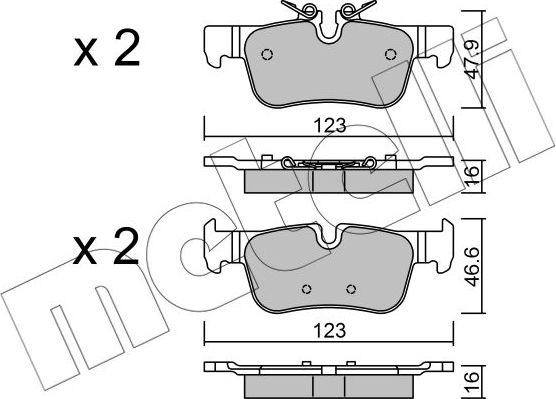 Тормозные колодки Metelli задние для MINI Hatch III (F55/F56) 2019-2026. Артикул 22-1038-0
