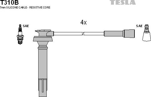 Высоковольтные провода (провода зажигания) (комплект) Tesla для Subaru Outback II 2000-2003. Артикул T310B