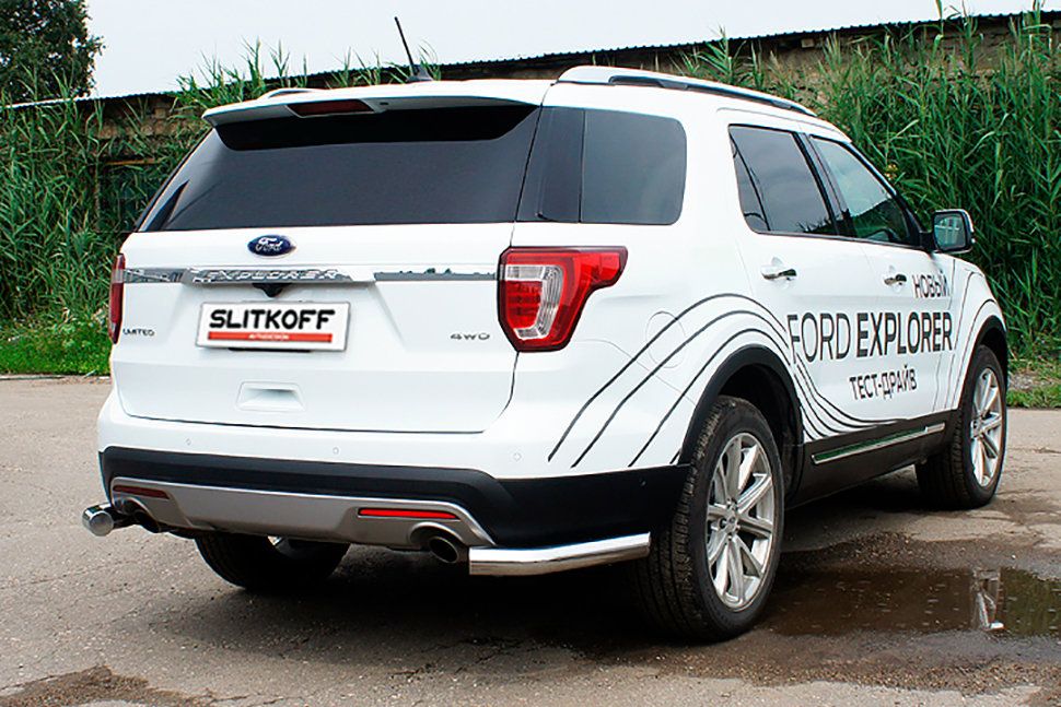 Защита Slitkoff задняя уголки d76 для Ford Explorer V рестайлинг 2015-2017. Артикул FEX15010
