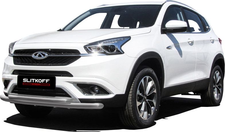 Защита Slitkoff переднего бампера d57/42 двойная для Chery Tiggo 7 2016-2026 Серебристая. Артикул CT7-001S