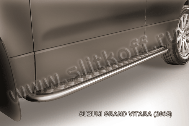 Пороги Slitkoff труба d42 с листом для Suzuki Grand Vitara III 5-дв. 2005-2008. Артикул SGV05012
