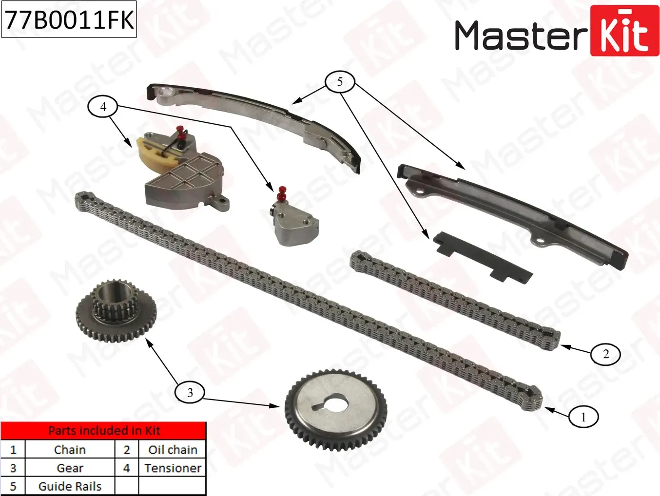 77B0011FK Комплект цепи ГРМ NISSAN X-Trail/Primera 2.0i-2.5i QR20/QR25 01- (Master KIT) Master KIT. Артикул 77b0011fk
