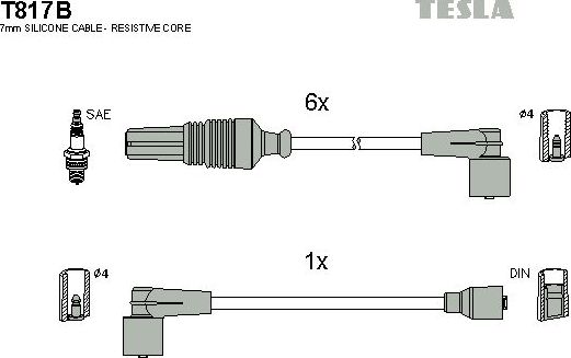 Высоковольтные провода (провода зажигания) (комплект) Tesla для Citroen XM II 1994-2000. Артикул T817B