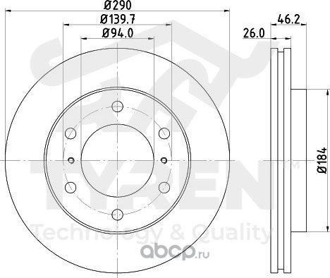 Тормозной диск (Tyren). Артикул TYR1013951