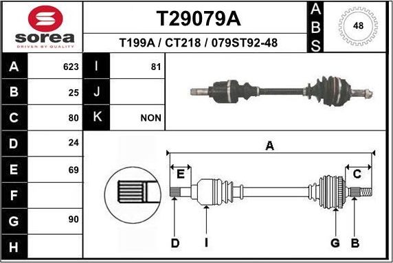 Полуось (привод в сборе, приводной вал) EAI. Артикул T29079A