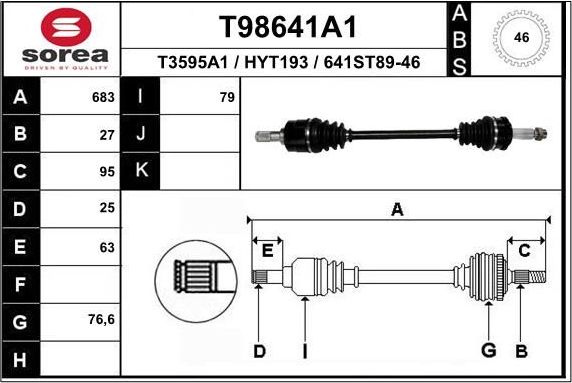 Полуось (привод в сборе, приводной вал) EAI. Артикул T98645A1