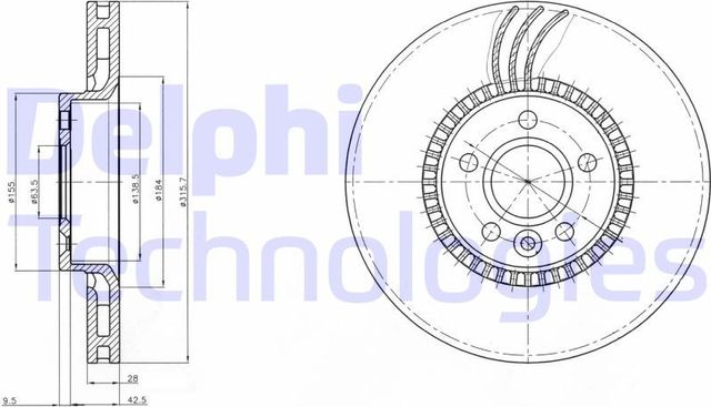 Тормозной диск Delphi передний для Volvo S80 II 2006-2016. Артикул BG4123