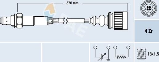 Лямбда-зонд (кислородный датчик) FAE. Артикул 77173