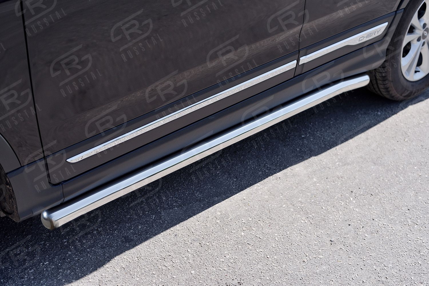 Защита порогов RusStal труба d63 (вариант 3) для Chery Tiggo 5 2014-2016. Артикул CT5T-0022643