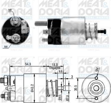 Втягивающее реле стартера Meat & Doria. Артикул 46135