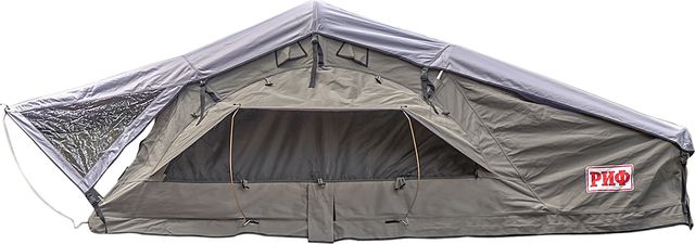 Палатка на крышу автомобиля РИФ Soft RT02-140 PRO 140х(240+70)х115 см, тент серый. Артикул RIFRT0212080201