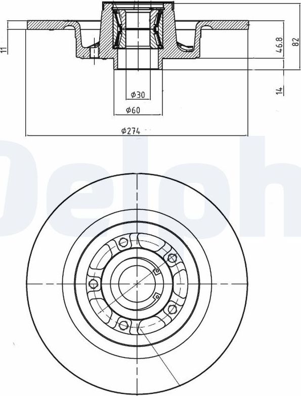 Тормозной диск Delphi задний для Renault Laguna II 2001-2007. Артикул BG9026RS
