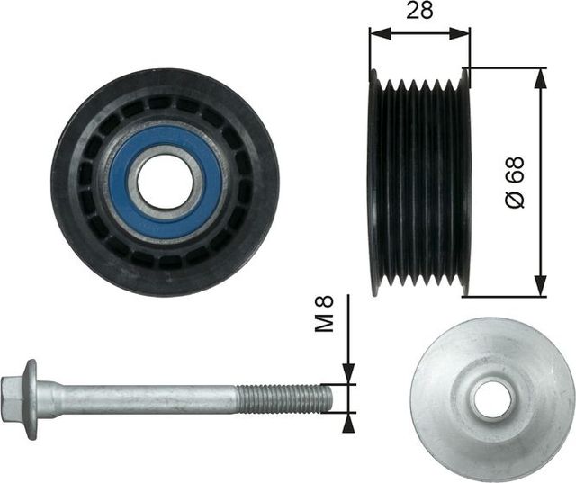 Направляющий (ведущий) ролик приводного поликлинового ремня Gates (полимерный материал). Артикул T36731
