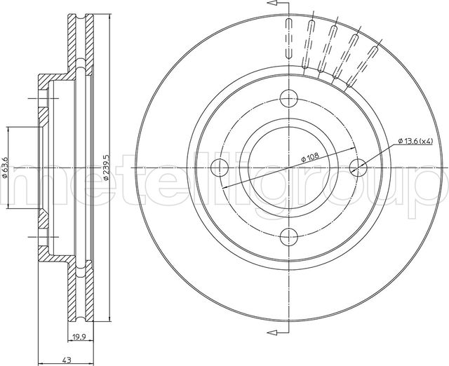Тормозной диск Metelli передний для Mazda 121 III 1996-2003. Артикул 23-0169