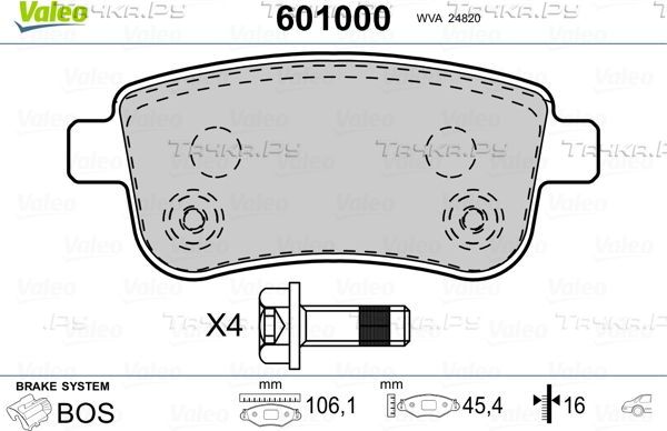 Тормозные колодки Valeo задние для Renault Megane III 2008-2016. Артикул 601000