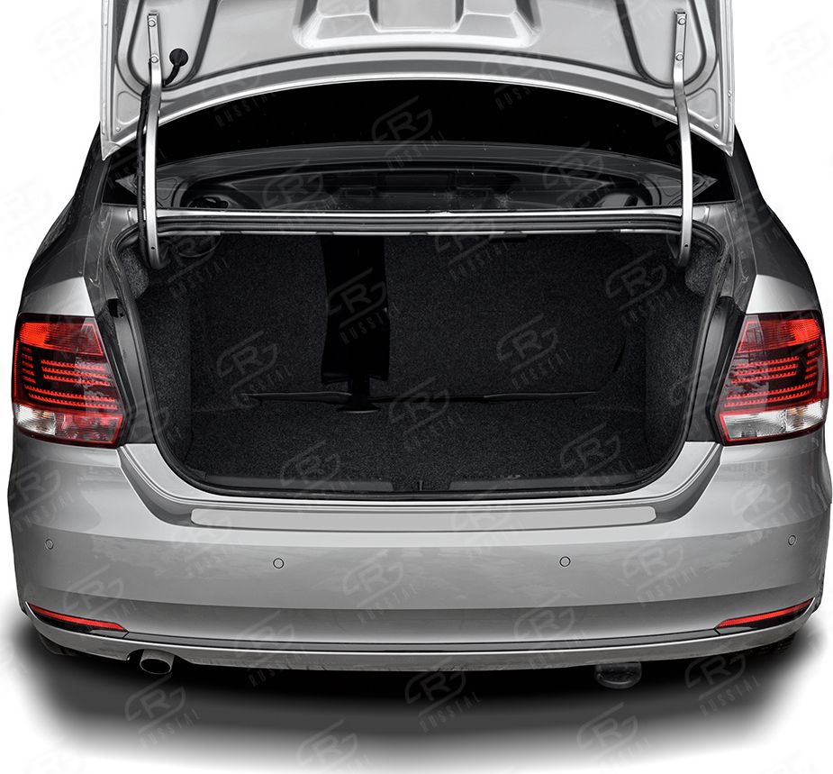 Накладка RusStal на задний бампер (лист нерж., зеркальный) для Volkswagen Polo V рестайлинг 2015-2026 седан. Артикул VWPN-003406