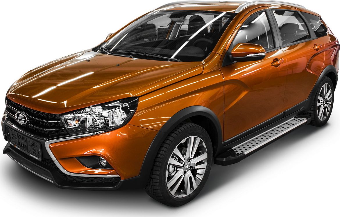 Пороги алюминиевые Rival Bmw-Style круг для Lada Vesta Cross универсал 2017-2026. Артикул D180AL.6003.1