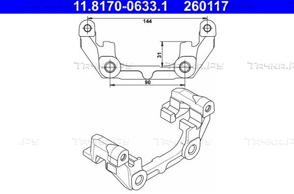 Скоба тормозного суппорта ATE задняя для Saab 9-3 II 2002-2015. Артикул 11.8170-0633.1
