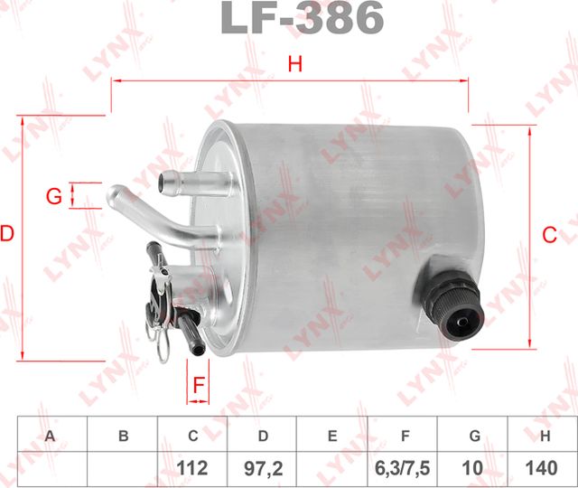 Топливный фильтр LYNXauto для Nissan Cabstar F24M, F24W 2006-2013. Артикул LF-386