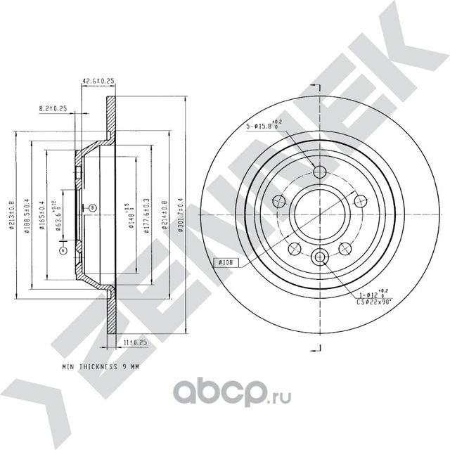 Диск тормозной задний FORD FOCUS 04-13 GALAXY 06-15 (Zennek). Артикул DBD0105