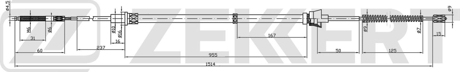 Трос ручника (тросик ручного тормоза) Zekkert. Артикул BZ-1226