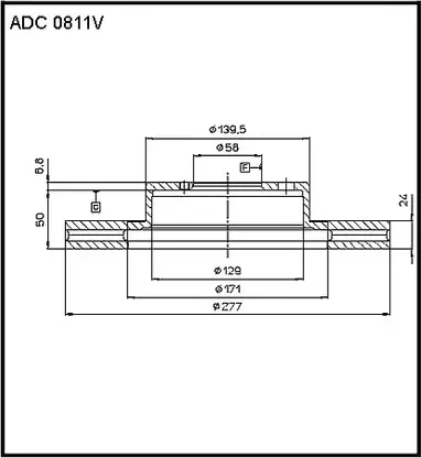 ADC0811V_диск тормозной! передний/ Subaru Legasy 89>/Impreza 92> /Forester 97 (Allied Nippon). Артикул ADC0811V