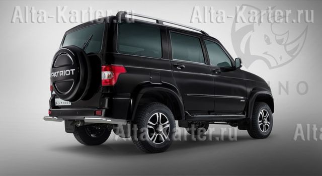 Защита RusStal заднего бампера уголки d63 (секции) для УАЗ Patriot 2014-2026. Артикул UPZBR-002071SER