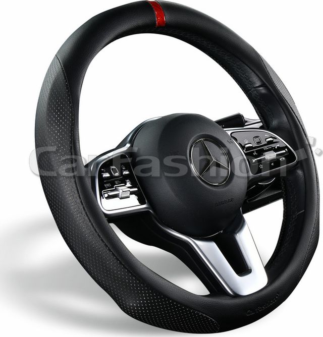 Оплётка на руль CarFashion Torrent (размер M, натуральная кожа, цвет ЧЕРНЫЙ/ЧЕРНЫЙ/КРАСНЫЙ). Артикул 31623