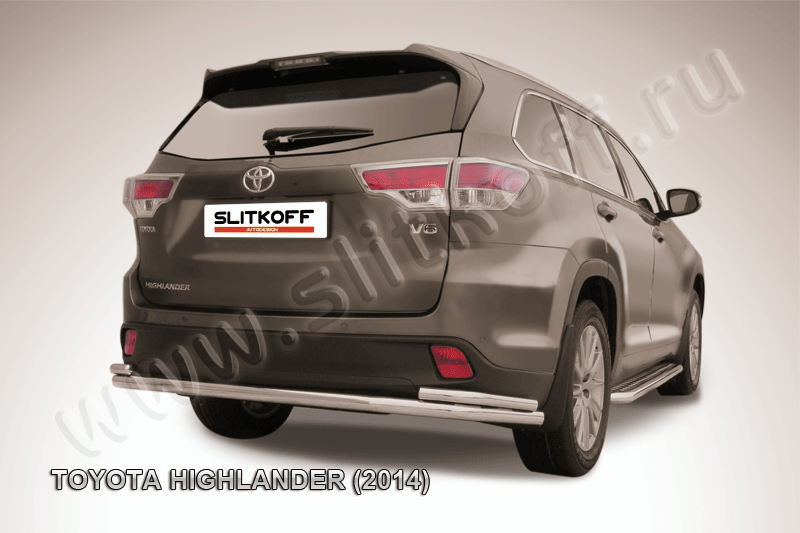 Защита Slitkoff заднего бампера d57/42 двойная длинная для Toyota Highlander II 2014-2026. Артикул THI14-014